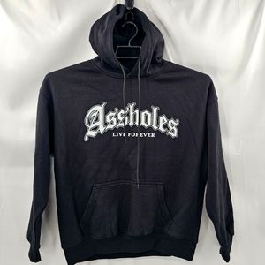 Assholes*s Live Forever Hoodie Mens Size Medium Black‎ Sweatshirt Logo Kangaroo